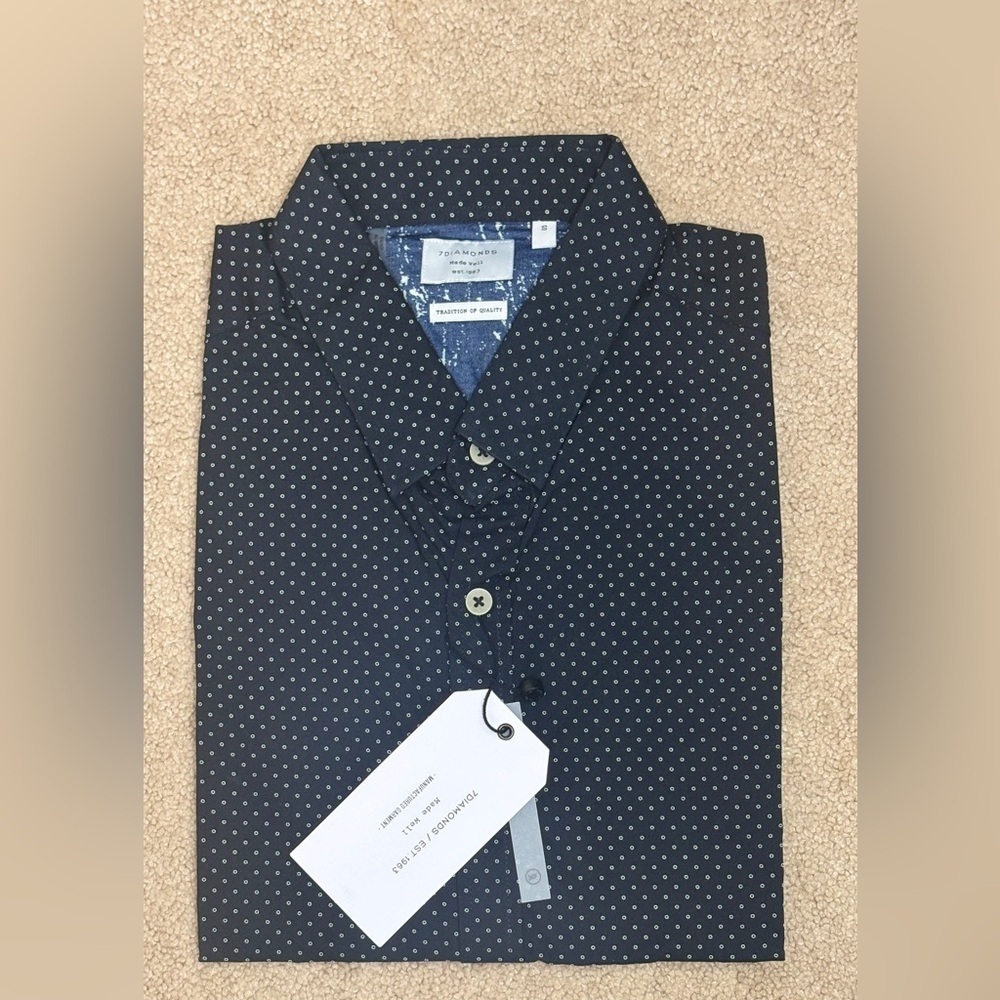 7 Diamonds Dark Blue Short Sleeve Button Down Shirt | Size S | NWT
